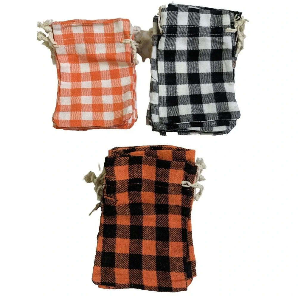 36 Buffalo Plaid Orange Black Drawstring Bags Fabric Sacks Gift Bag Cloth 4.5x3